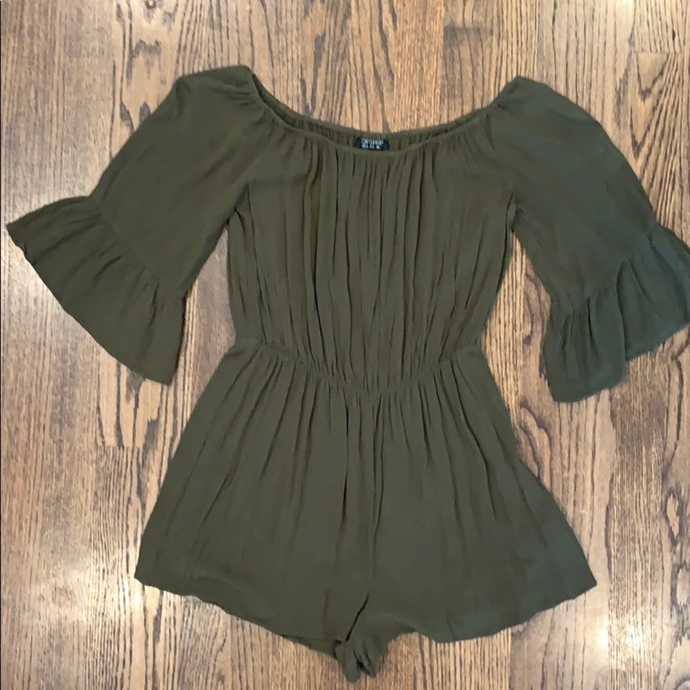 TopShop Army Green off the shoulder Romper shorts